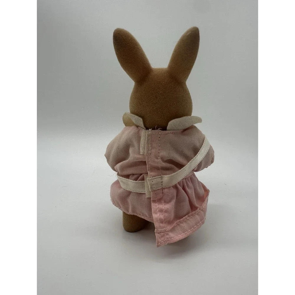 Vintage Teddy Bear Story Rabbit Figure Flocked Sekiguchi Pink Dress Bunny